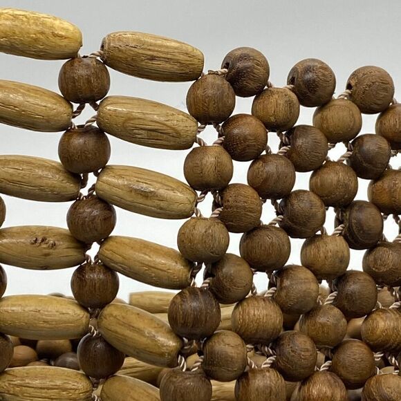 Vintage Wooden Beaded Clutch Small Fold Over Bag Purse Boho Bohemian Style - Picture 5 of 11